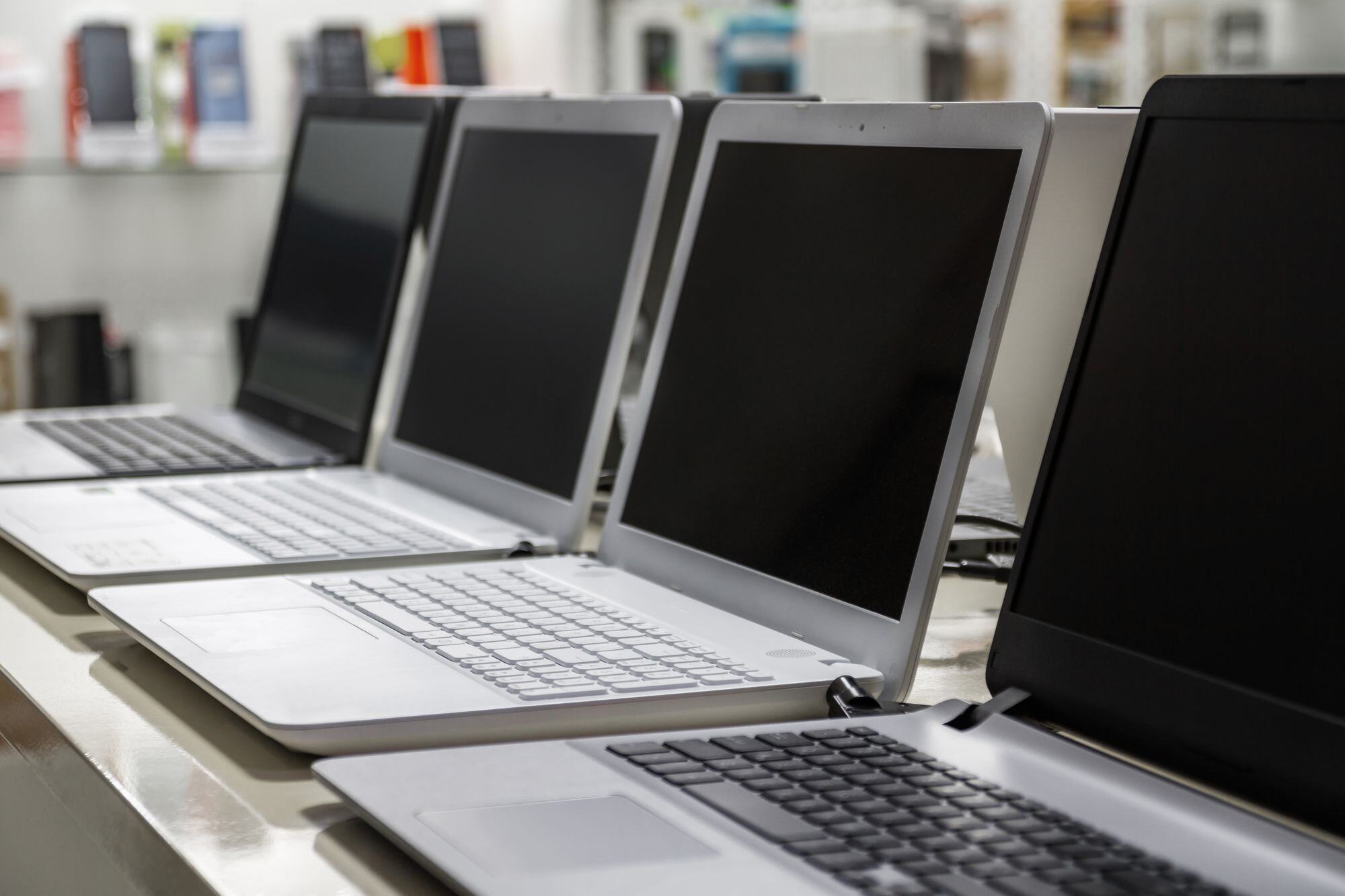 Laptops in a row